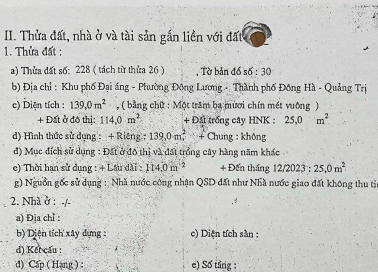 BÁN NHÀ KIÊN CỐ, DT: 6x23m, KV ĐƯỜNG LÊ DUẨN,  TP ĐÔNG HÀ - LH: 097.248.74.74